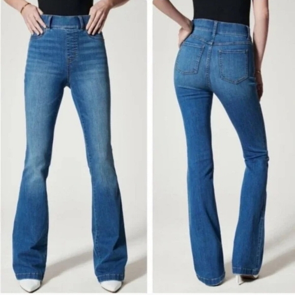 SPANX Denim - Spanx SZ M Blue Pull On Stretch Flared Retro Jeans Pants High Rise